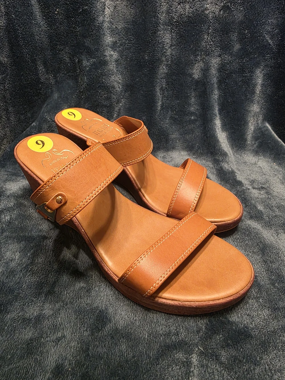 Italian Shoemakers Cognac Leather Wedge Sandals